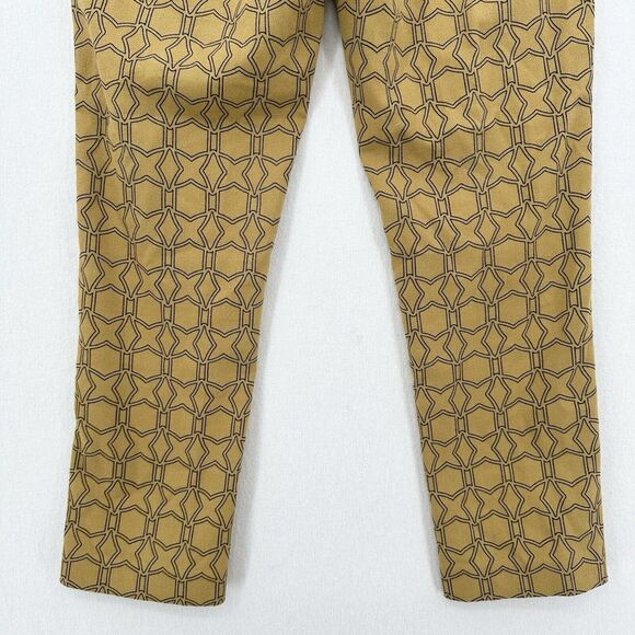 Tibi Pants Womens 2 Slim Crop Mustard Yellow Cotton Throwing Stars Career Preppy - Picture 7 of 15